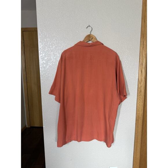 Bachrach Men’s 100% Short Sleeve Button Front Camp Shirt XL Orange Subtle Stripe - Picture 4 of 4